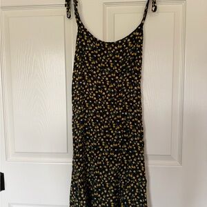 wild fable Black Lemon-Print Tie-Strap Midi Dress